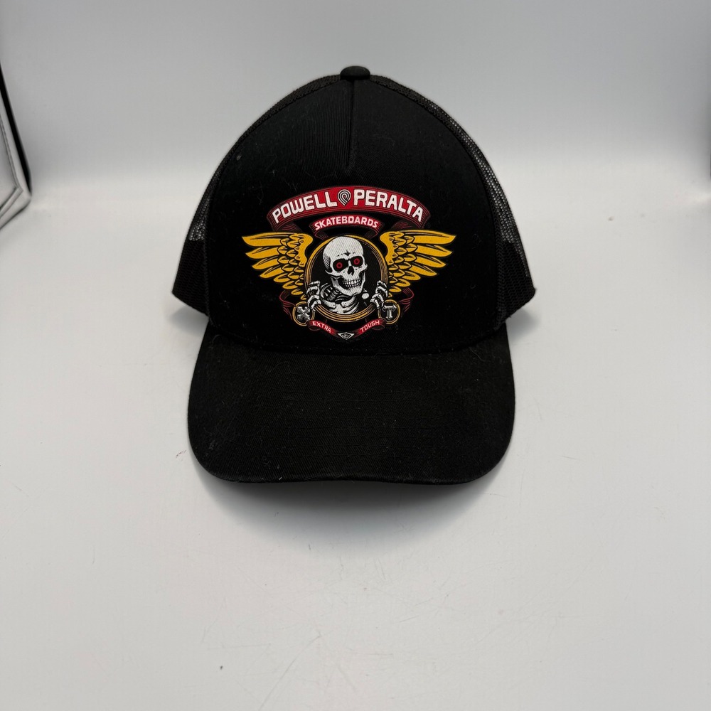 Powell Peralta Skateboards Winged Skull Trucker Hat Black Snapback Yupoong Cap